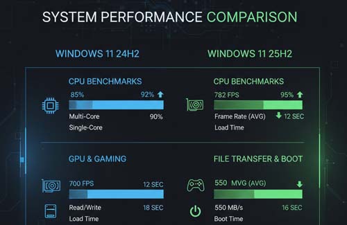 Comparativa del rendimiento entre Windows 11 25H2 y Windows 11 24H2