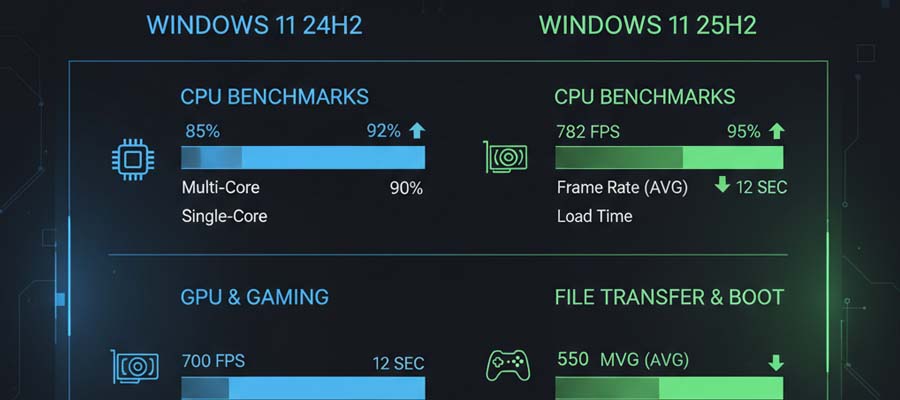 Rendimiento de Windows 11 25H2 frente a Windows 11 24H2